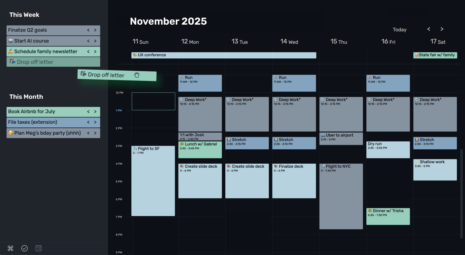 Weekly calendar screenshot
